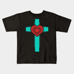 The cross of Christ and the diamond heart Kids T-Shirt